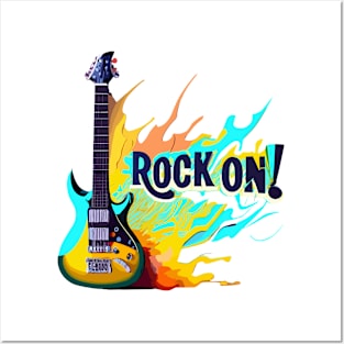 Rock On Rock N Roll Guitar Color Splash Design Posters and Art